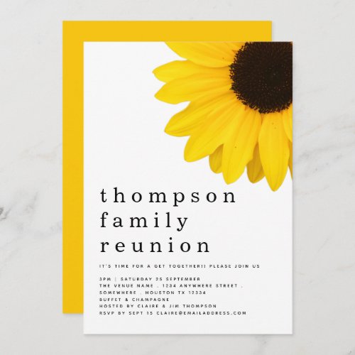 Rustic Yellow Sunflower Family Reunion Party Invitation