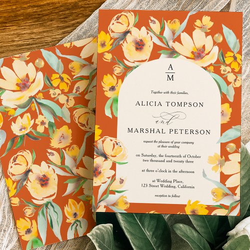 Rustic Yellow sunflower floral arch chic wedding Invitation