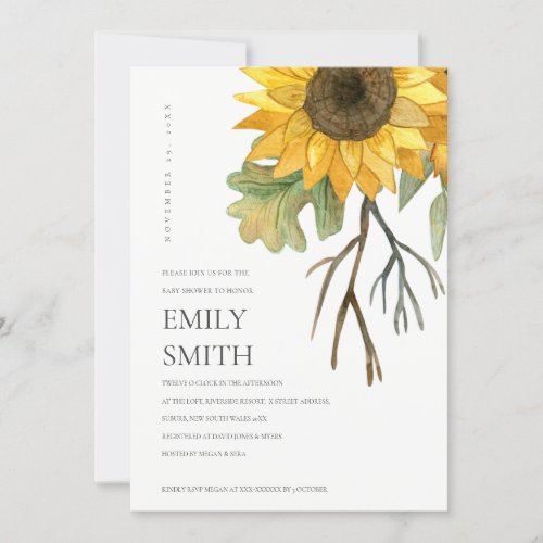 RUSTIC YELLOW SUNFLOWER FLORAL BABY SHOWER INVITE