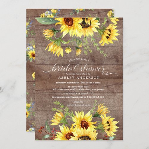 Rustic Yellow Sunflower Floral Bridal Shower Invitation