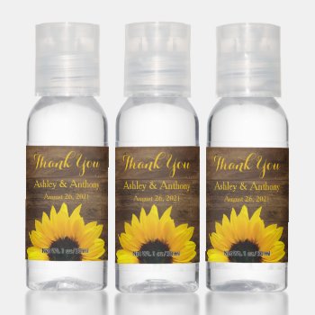 Rustic Yellow Sunflower Flower Wedding Thank You Hand Sanitizer by wasootch at Zazzle