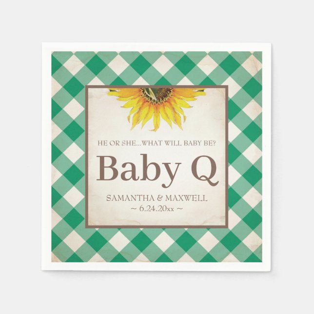 Rustic Yellow Sunflower Gender Reveal Baby Q Napkins (Front)