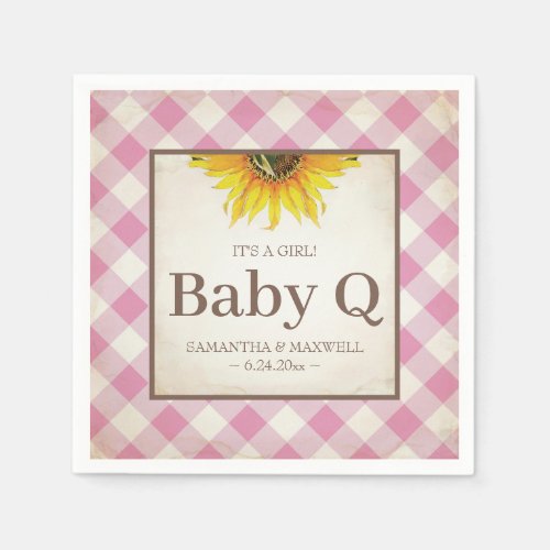 Rustic Yellow Sunflower Girl Baby Q Napkins