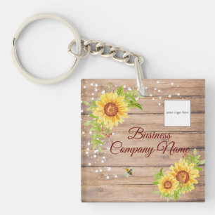 Rustic Yellow Sunflower Gradient Custom Business Keychain