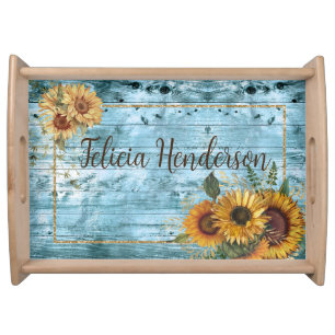 Rustic Yellow Sunflower Name Serving Tray