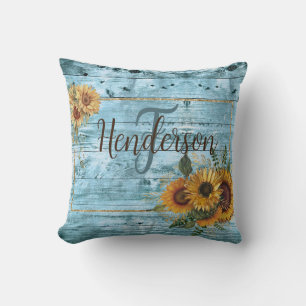 Rustic Yellow Sunflower Name   Throw Pillow