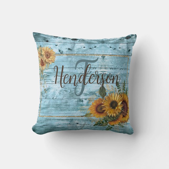 Rustic Yellow Sunflower Name   Throw Pillow (Front)