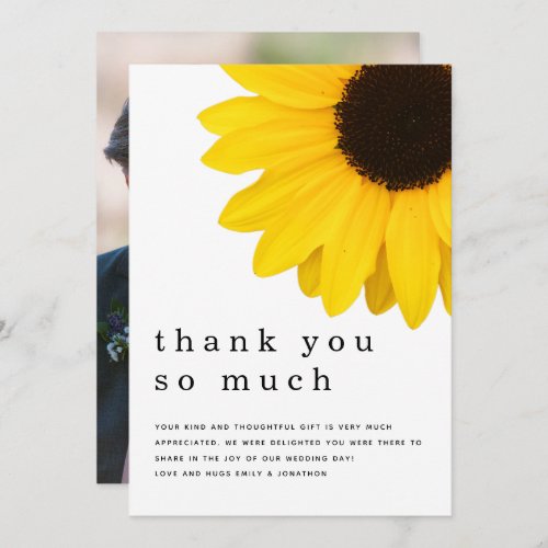 Rustic Yellow Sunflower Newlywed Photo Thank You