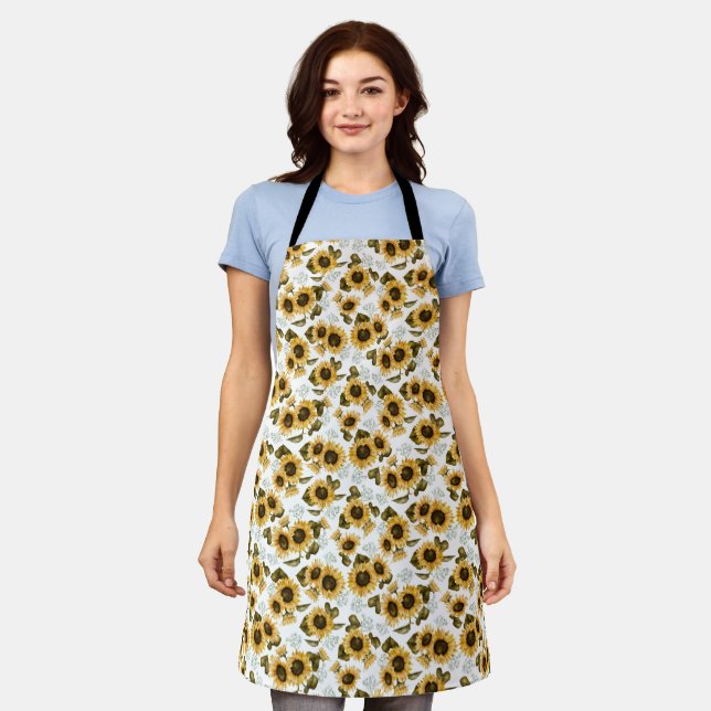 Rustic Yellow Sunflower Pattern Apron (Worn)