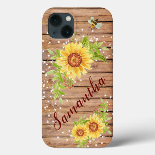 Rustic Yellow Sunflower Personalized iPhone 13 Case