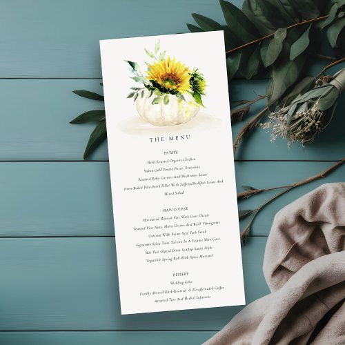 Rustic Yellow Sunflower Pumpkin Floral Wedding Menu