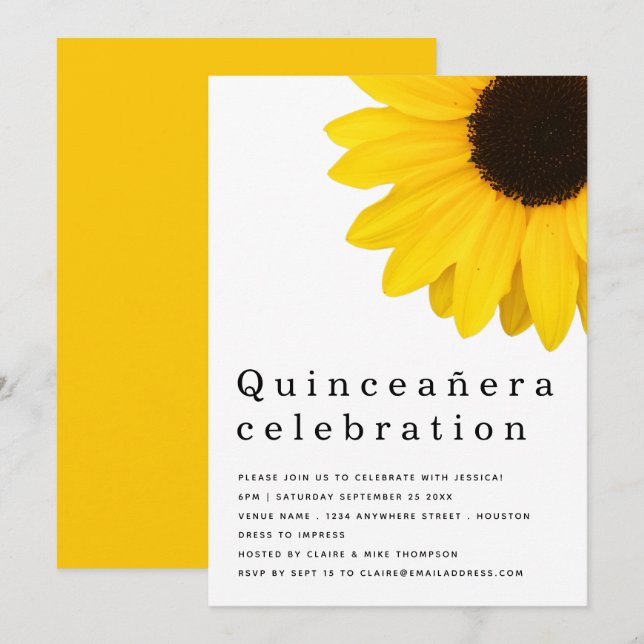 Rustic Yellow Sunflower Quinceanera 15th Birthday Invitation (Front/Back)