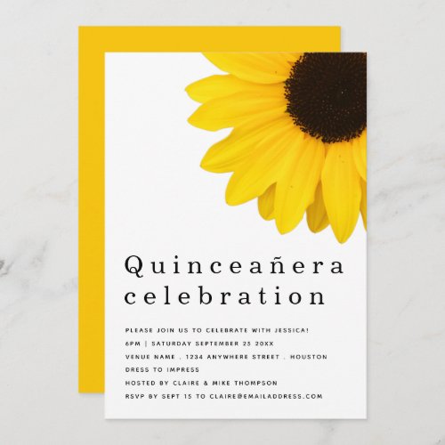 Rustic Yellow Sunflower Quinceanera 15th Birthday Invitation