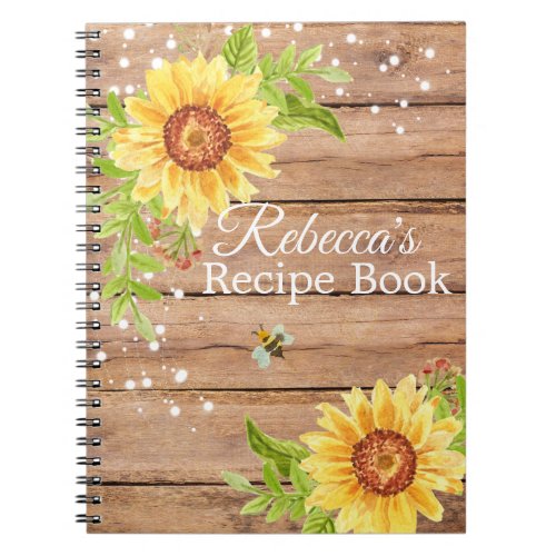 Rustic Yellow Sunflower Recipe Notebook