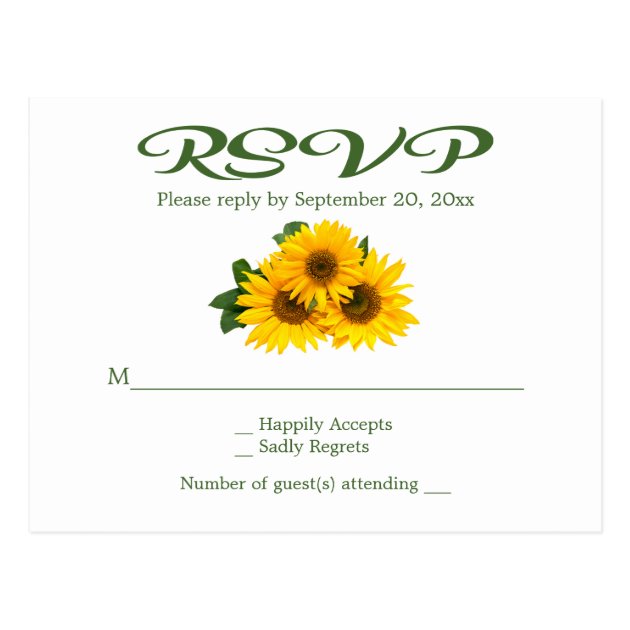 Rustic Yellow Sunflower RSVP Floral Green Wedding Postcard