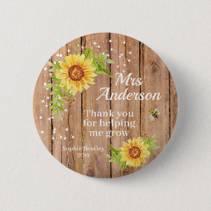 Rustic Yellow Sunflower Teacher Appreciation Button