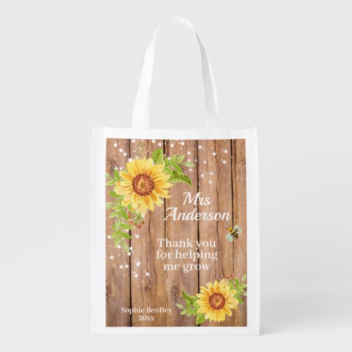 Rustic Yellow Sunflower Teacher Appreciation Grocery Bag