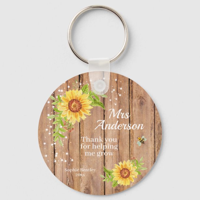 Rustic Yellow Sunflower Teacher Appreciation Keychain (Front)