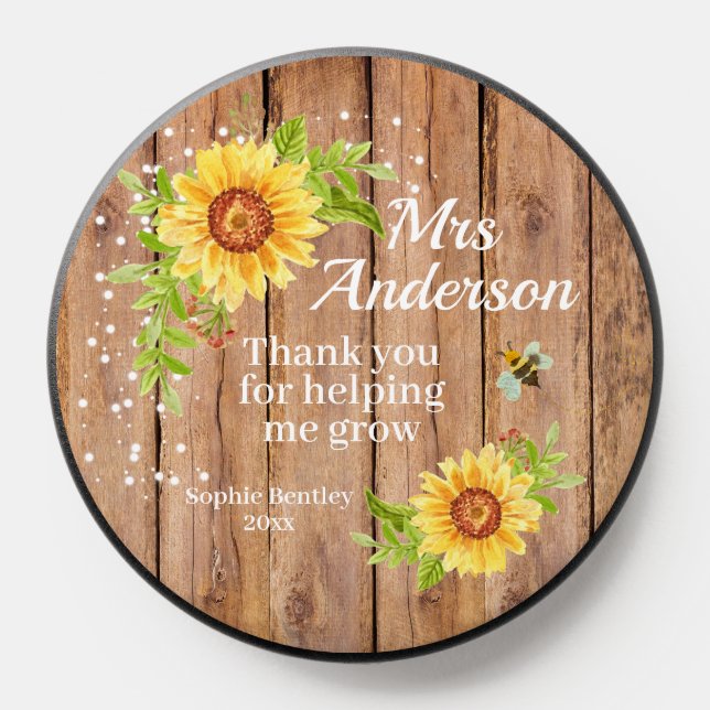Rustic Yellow Sunflower Teacher Appreciation PopSocket (Popsocket)