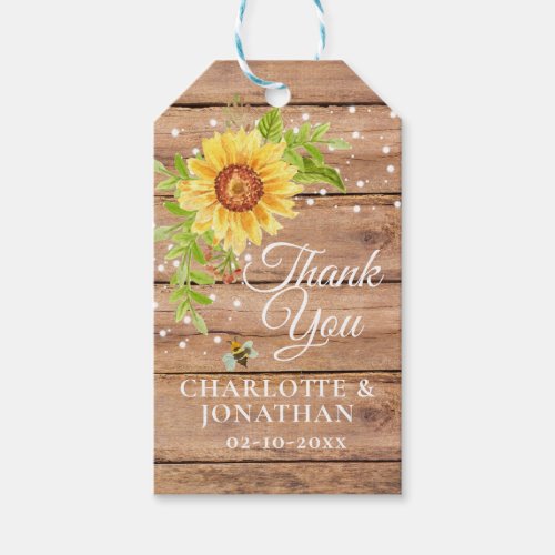 Rustic Yellow Sunflower Thank You  Gift Tags