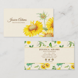 Rustic Yellow Sunflower Watercolor Business Card