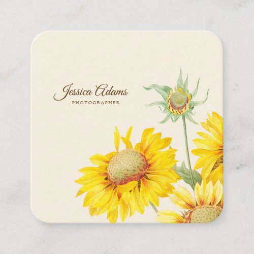 Rustic Yellow Sunflower Watercolor Business Card