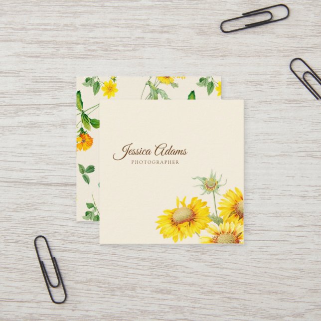 Rustic Yellow Sunflower Watercolor Business Card (Front/Back In Situ)
