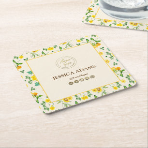 Rustic Yellow Sunflower Watercolor Coaster