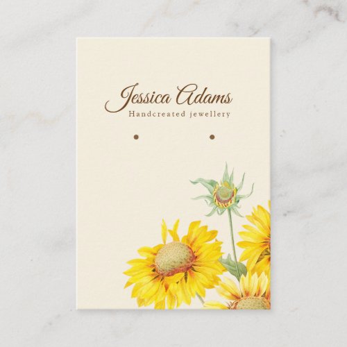 Rustic Yellow Sunflower Watercolor Earring Display Business Card