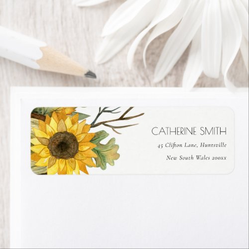 RUSTIC YELLOW SUNFLOWER WATERCOLOR FLORAL ADDRESS LABEL