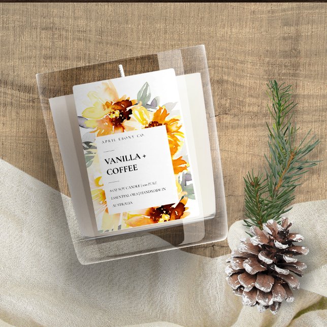 RUSTIC YELLOW SUNFLOWER WATERCOLOR FLORAL CANDLE FOOD LABEL (Creator Uploaded)