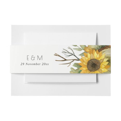 RUSTIC YELLOW SUNFLOWER WATERCOLOR FLORAL WEDDING INVITATION BELLY BAND