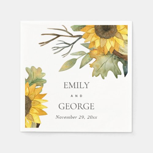RUSTIC YELLOW SUNFLOWER WATERCOLOR FLORAL WEDDING NAPKINS