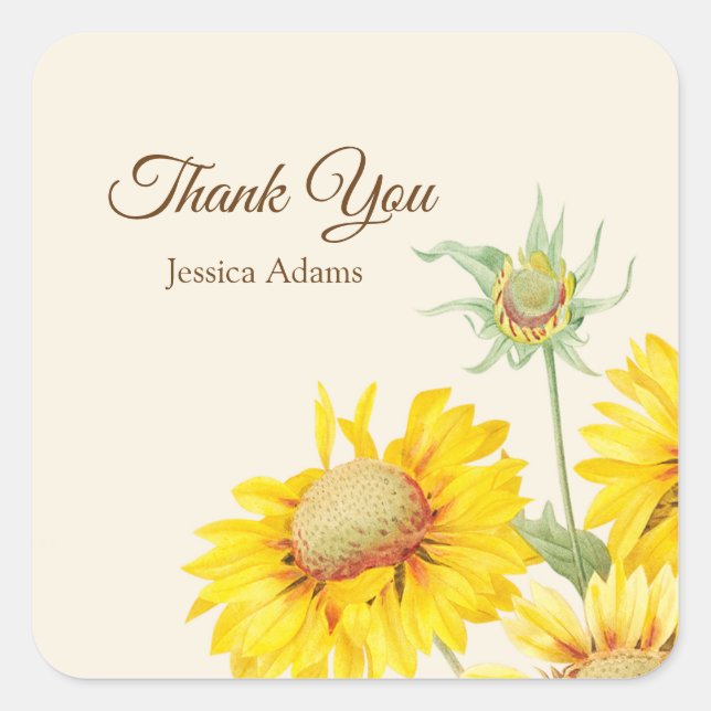 Rustic Yellow Sunflower Watercolor Sticker (Front)