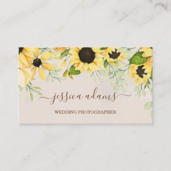 Rustic Yellow Sunflower Watercolor Wedding Business Card by melanileestyle at Zazzle