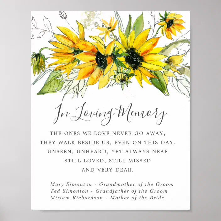 Vintage Wedding Remembrance Memorial Signage Rustic Sunflower In Memory Sign
