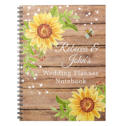 Rustic Yellow Sunflower Wedding Planner Notebook