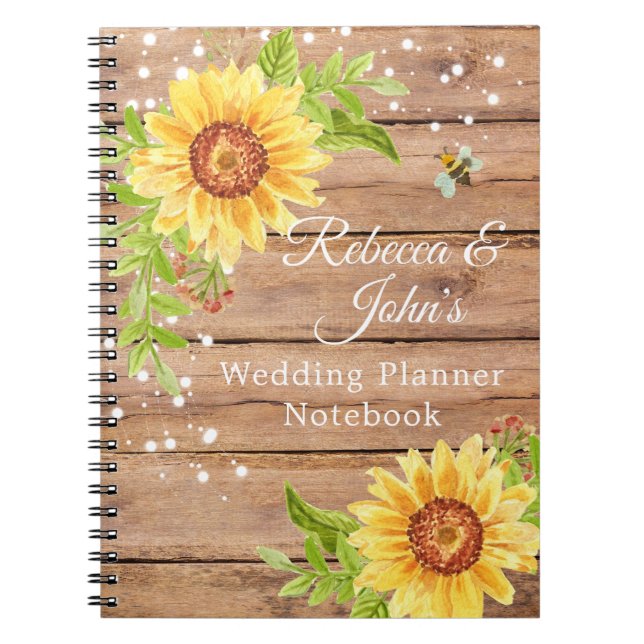 Rustic Yellow Sunflower Wedding Planner Notebook (Front)