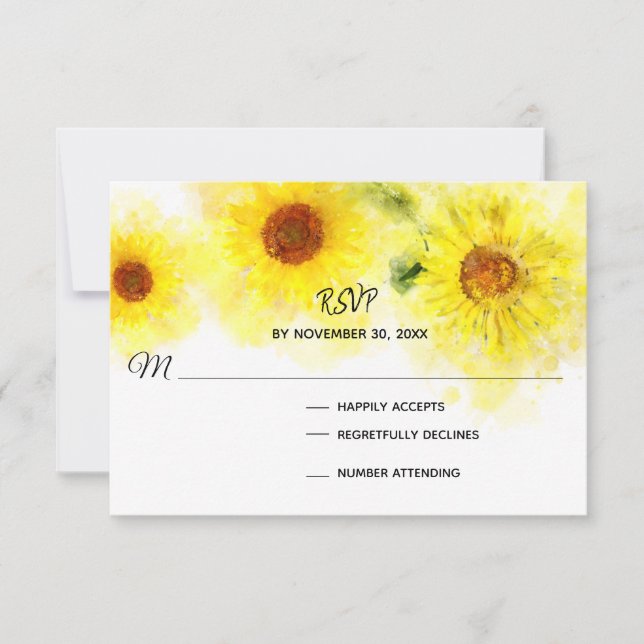 *~*  Rustic Yellow  Sunflower  Wedding RSVP (Front)