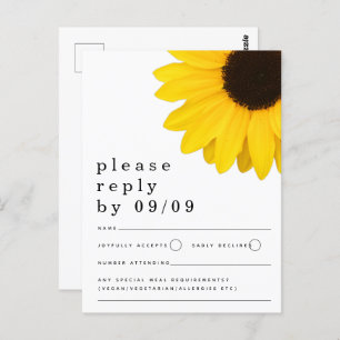 Rustic Yellow Sunflower Wedding RSVP Postcard