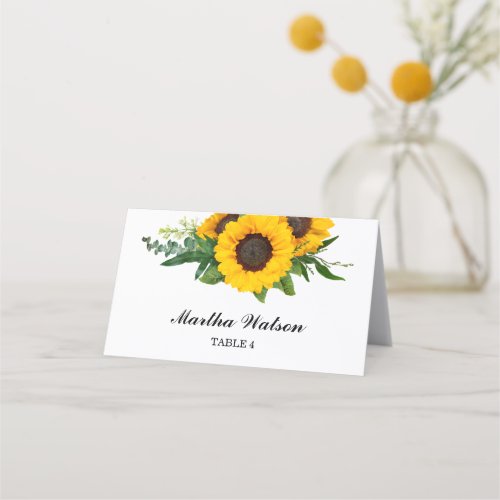 Rustic Yellow Sunflower Wedding Seating  Place Card