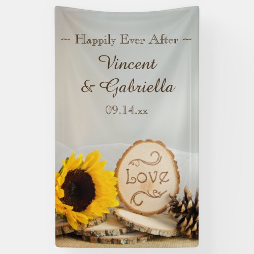 Rustic Yellow Sunflower Woodland Wedding Banner