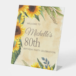 Rustic Yellow Sunflowers 80th Birthday Pedestal Sign