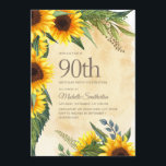 Rustic Yellow Sunflowers 90th Birthday Invitation<br><div class="desc">Rustic yellow and brown sunflowers with beautiful green leaves 90th birthday party invitation for women.  Contact us for help with customization or to request matching products.</div>