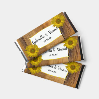 Rustic Yellow Sunflowers and Barn Wood Wedding Hershey Bar Favors