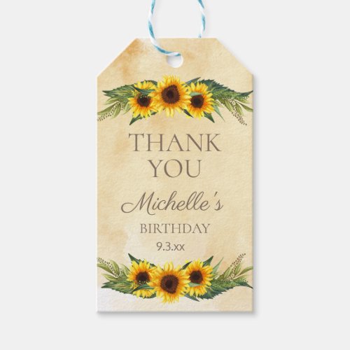 Rustic Yellow Sunflowers Birthday Thank You  Gift Tags