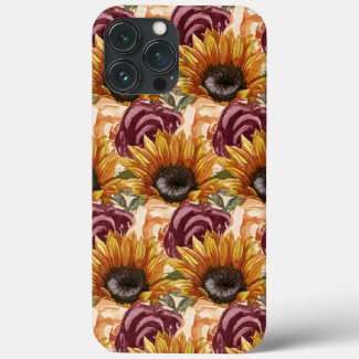Rustic Yellow Sunflowers Burgundy Pink Floral 