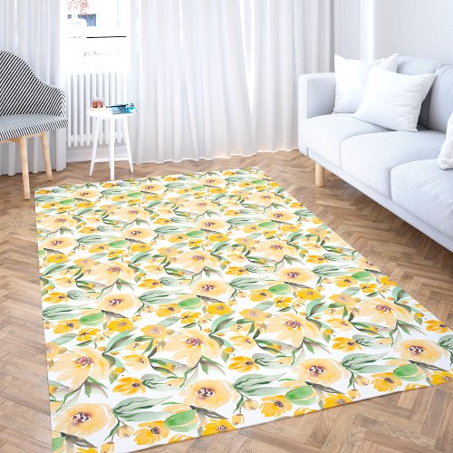 Rustic yellow sunflowers chic floral watercolor outdoor rug