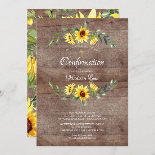 Rustic Yellow Sunflowers Confirmation Invitation