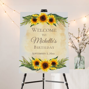 Rustic Yellow Sunflowers Custom Birthday Welcome Foam Board